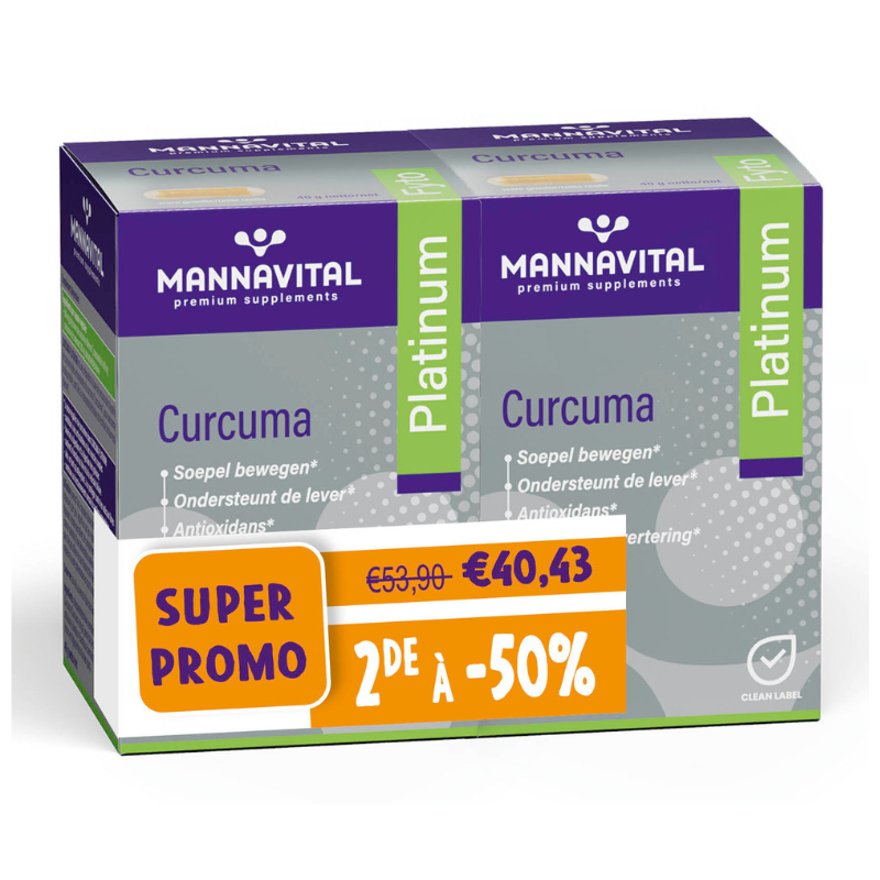 
                  
                    DUOPACK Mannavital Curcuma Platinum - 2e aan -50% - 2 x 60 V-caps
                  
                