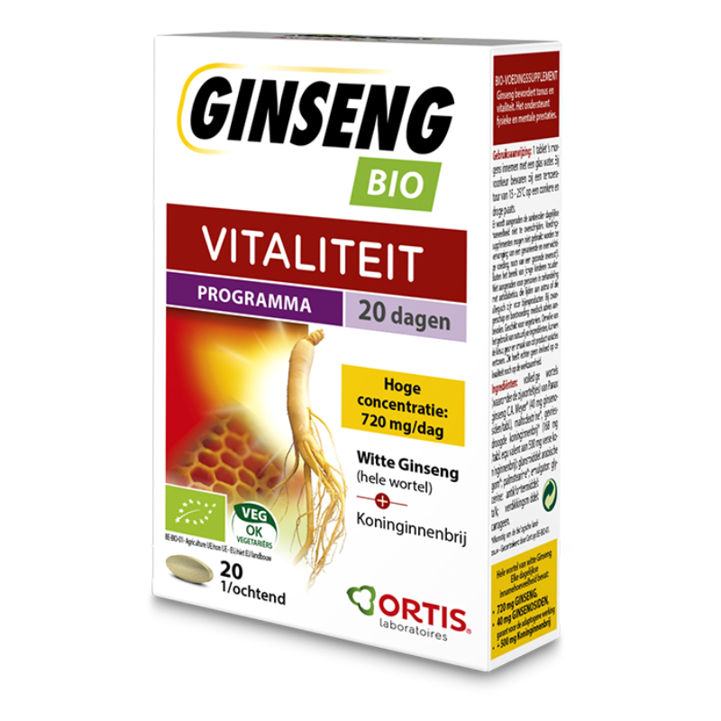 Ortis Ginseng Vitaliteit Bio - 20 tabl.